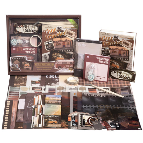 Travel Scrapbook Photo Album Supplies Kit with Tweezers and Glue Tape, Aesthetic Vintage Junk Journal Scrapbooking Paper, Sticker Pack, Notebook Craft Supplies, DIY Gift for Adult Men Women (Traveler) imoon