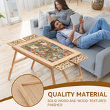 TEAKMAMA 27.6" H Tall Puzzle Board with 4 Drawers, 1500 Piece Puzzle Table with Legs Folding Puzzle Board with Cover, 34.1" W x 26.2" D Large Wood Jigsaw Puzzle Board for Adults, Nature TEAKMAMA