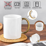 BYCNZB 12 oz Set of 6 White Mugs Sublimation Blank Mugs DIY Coated Ceramic Mugs for Coffee Tea, latte, Cappuccino Cocoa or DIY Gifts White/Gold BYCNZB