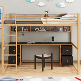 Full Size Loft Bed with Desk and Storage Drawers, Metal Loft Bed with Bookcase and Charging Station, Full Size Loft Bed Frame with Guardrail, Full Loft Bed for Kids, Gold Black Loft Bed Full Bellemave