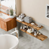 Sumbame 12 Inch Deep Floating Shelves, 48 Inch Fireplace Mantel Set of 2, Rustic Brown Hanging Shelf with Invisible Brackets, Display Shelves Wall Mounted for Bedroom, Kitchen, Office, Living Room Sumbame