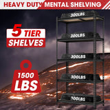 Homtell 72" H Metal Storage Shelves 1500LBS Heavy Duty,5 Tier Garage Shelving Unit,Adjustable Garage Storage Utility Rack for Kitchen Pantry Basement Bathroom Closet Homtell