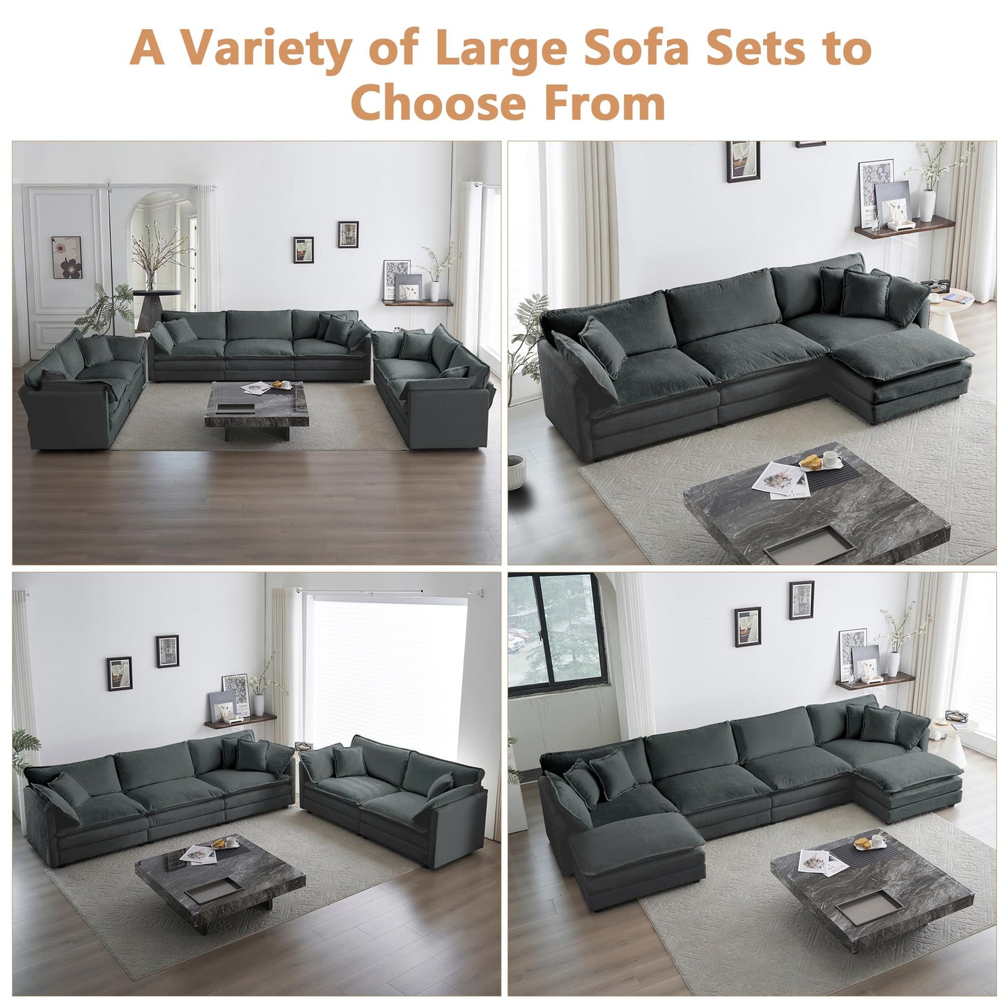 mikibama Modular Sectional Sofa, 111.5 Inch U Shaped Couch Set for Living Room, 3-Seater Comfy Cloud Couches with Movable Ottoman, DIY Combination, Chenille, Grey