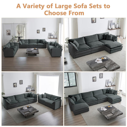 mikibama Modular Sectional Sofa, 111.5 Inch U Shaped Couch Set for Living Room, 3-Seater Comfy Cloud Couches with Movable Ottoman, DIY Combination, Chenille, Grey