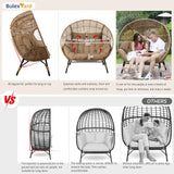 BULEXYARD Double Egg Chair Indoor Outdoor 680lbs, 2 Person Brown Wicker Oversized Stationary Egg Chair with Brown Thick Cushion, Patio Wide Lounge Loveseat with Legs for Balcony, Porch BULEXYARD