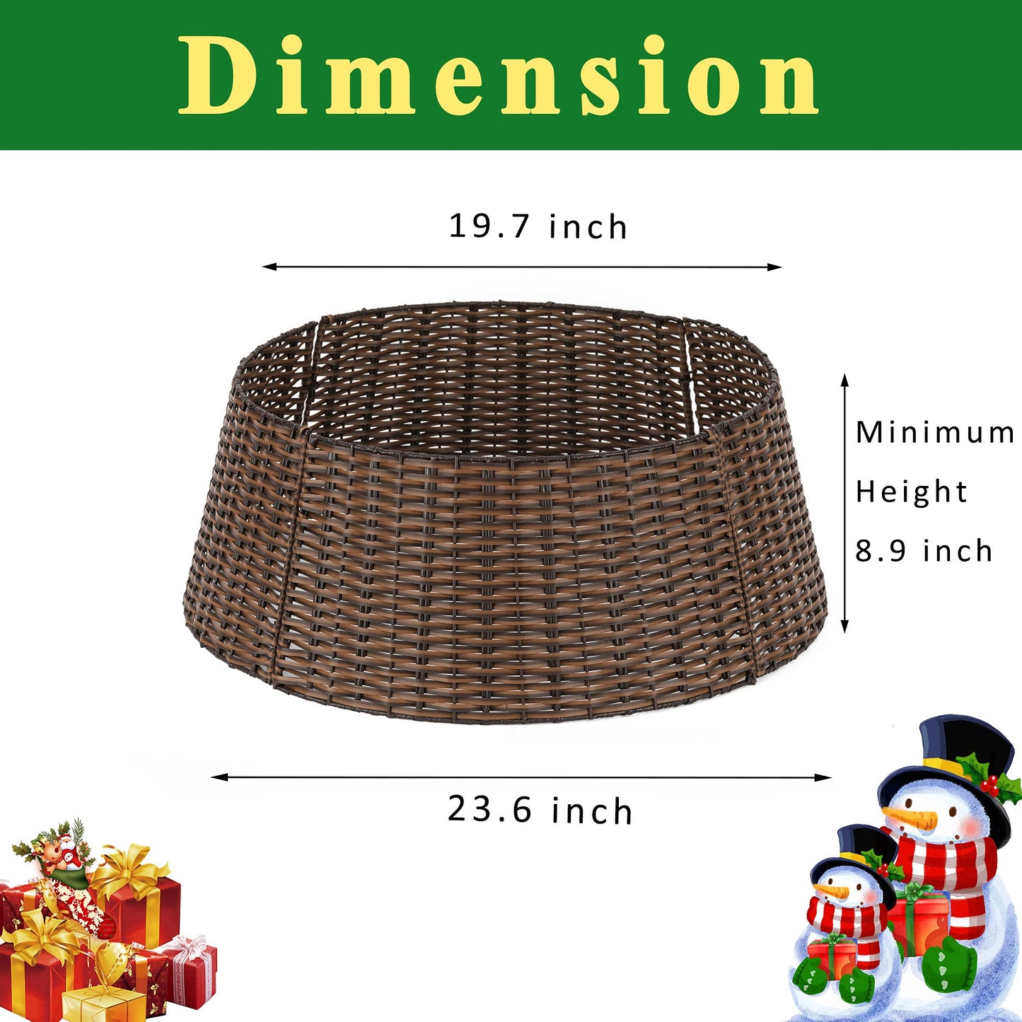 Christmas Tree Collar, 23’’ D Handmade Artificial Rattan Wicker Christmas Stand Tree Collar Basket Base Cover for Holiday Decoration