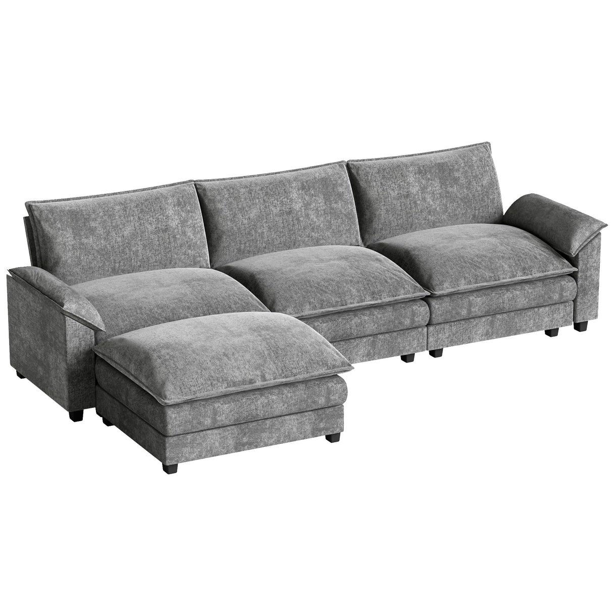 Homall 119" Modular Sectional Sofa, L Shaped Sofa Couch with Reversible Ottoman, DIY Combination Chenille Deep 3-Seat Cloud Couch for Living Room, Apartment (Light Grey, L Shaped Sofa) Homall