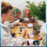 Reallnaive 8 Pcs Mountain Paint by Numbers Kit for Adults Cute Coasters with Holder Mini Paint by Numbers Kits Round Oil Painting Drink Coaster for Small DIY Craft Birthday Gift Reallnaive