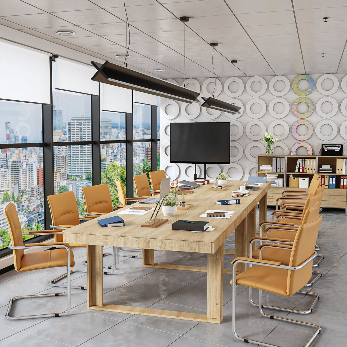 FAMAPY 7.2FT Conference Table Modern Meeting Table Rectangular Seminar Table for Office Meeting Conference Room Oak (86.8”W x 47.2”D x 29.4”H) FAMAPY