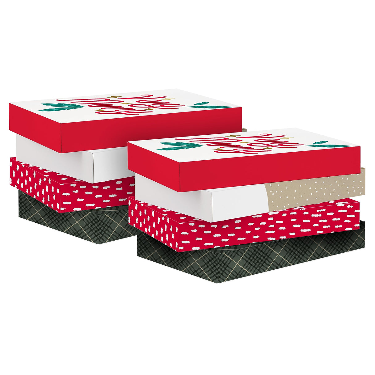 Hallmark Large Christmas Gift Boxes with Lids (8 Sweater Boxes, Rustic Santa, Plaid, "Very Merry," Red with White Speckles) for Christmas, Holiday Parties, Hostess Gifts Hallmark