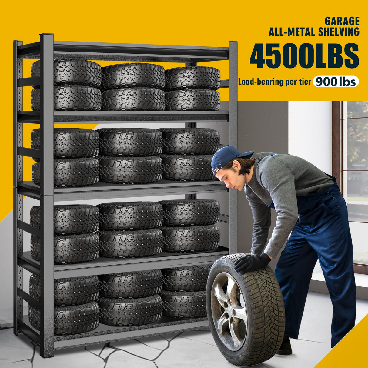 78" H,Metal Garage Shelving Heavy Duty 5-Tier Adjustable Storage Shelves Easy to Assemble, Garage Organization with 4500lbs Capacity,Shelving Racks for Storage,Ideal for Garage,Basement,Warehouse Hymnxemo