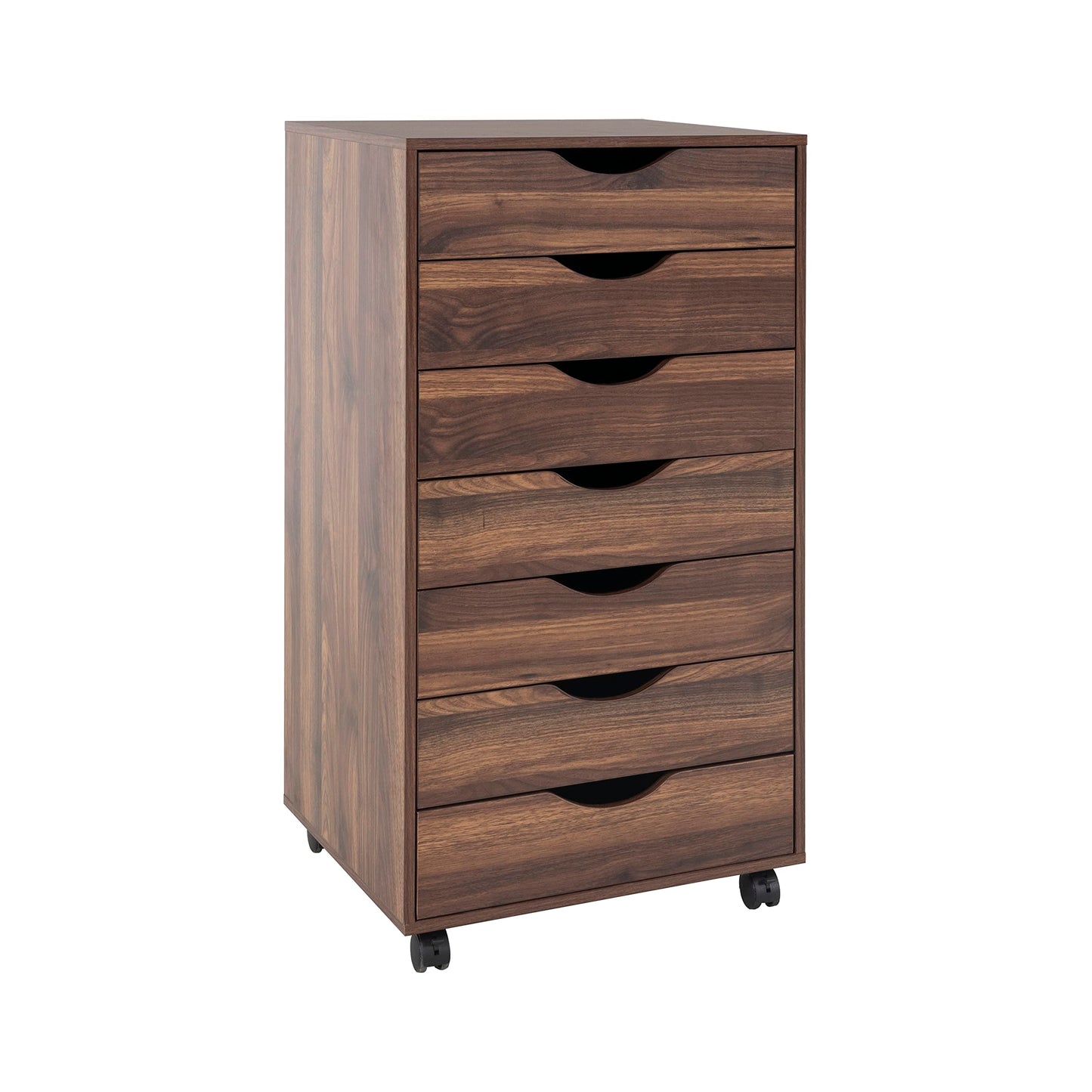 Naomi Home 7 Drawer Dresser for Bedroom, Stylish Tall Dressers with Wheels, Storage Shelves, Small Dresser for Closet, Makeup Dresser with 180 lbs Capacity - Brown Oak - WoodArtSupply