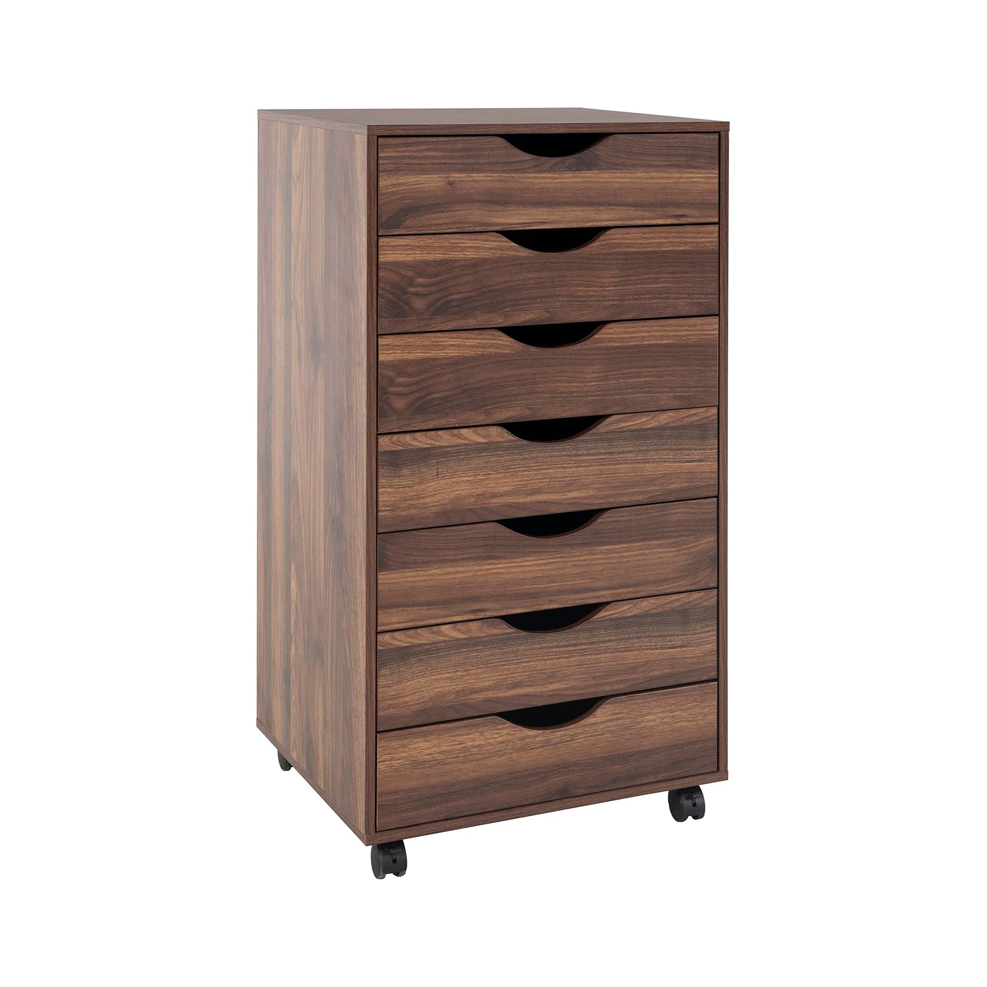 Naomi Home 7 Drawer Dresser for Bedroom, Stylish Tall Dressers with Wheels, Storage Shelves, Small Dresser for Closet, Makeup Dresser with 180 lbs Capacity - Brown Oak - WoodArtSupply