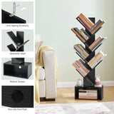 Hoctieon 6 Tier Tree Bookshelf, Tall Bookcase with Drawer, Freestanding Book Shelf, Display Floor Standing Storage Shelf, Book Organizer Shelves for Home Office, Living Room, Bedroom, Black Hoctieon