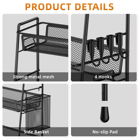 VITVITI 3-Tier Bathroom Organizer Countertop, Metal Wire Mesh Bathroom Counter Organizer Storage with Basket Hooks, Vanity Tray Shelf, Kitchen Spice Rack (Black) VITVITI
