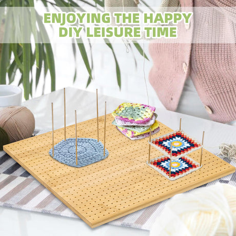 15.4" Foldable Crochet Blocking Board, Upgrade Large Blocking Board Crocheting with 30 Pcs Pins, Granny Square Blocking Boards Crochet Projects, Wooden Knitting Blocking Board for Blocking Crochet CESUSME