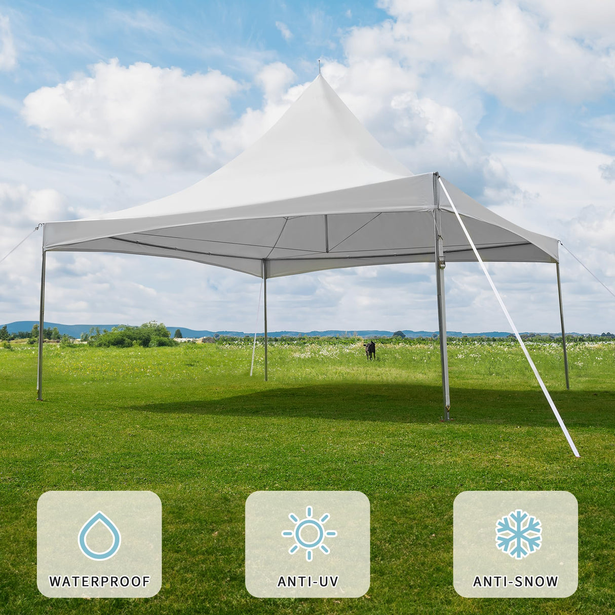 EROMMY 20x20ft Party Tent, Outdoor Wedding Tent, Heavy Duty Peaked Frame Canopy with Fire Retardant PVC Top, 80 Person Capacity Large Canopy Carport, Gazebo Shelter Tent for Event Commercials, White EROMMY