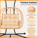 Pamapic 700 LBS Double Egg Chair Outdoor, UV Resistant Cushions Hanging Egg Chair with Armrests & Headrest, Thick Steel Frame Egg Swing Chair with Stand, for Relaxing & Reading Outside/Inside(Beige) Pamapic