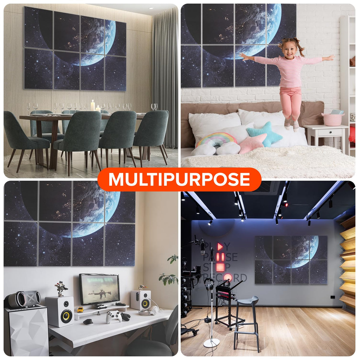 Art Acoustic Panels, Self-adhesive Decorative Sound Absorbing Wall Art, 48 X 32 Inches Soundproof Wall Panels, Noise Reducing for Recording Studio, Home 6 Pack, Planet Sonic Acoustics