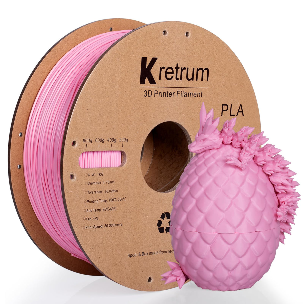 Kretrum Pink PLA 3D Printing Filament 1.75mm 1KG 2.2LBS Cardboard Spool 1.75mm PLA 3D Printer Filament Refills Suitable for Most FDM 3D Printer fits Bambu Creality FlashForge Anycubic ELEGOO etc. Pink Kretrum