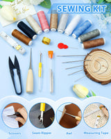 PLANTIONAL Upholstery Repair Sewing Kit: 47 Pieces Heavy Duty Sewing Kit with Sewing Awl, Seam Ripper, Leather Hand Sewing Stitching Needles, Sewing Thread for Car, Sofa, Backpack, Shoe, Craft DIY PLANTIONAL