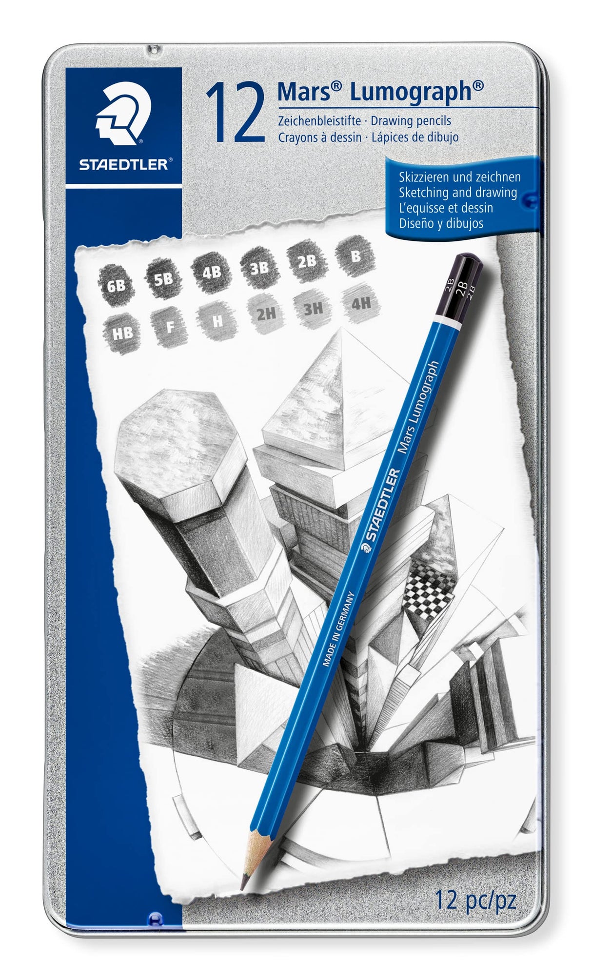 STAEDTLER Mars Lumograph Art Drawing Pencils (12-Pack) – Sustainable, Break-Resistant Graphite, Metal Case STAEDTLER