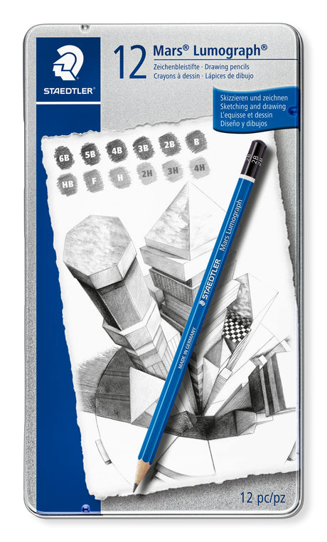 STAEDTLER Mars Lumograph Art Drawing Pencils (12-Pack) – Sustainable, Break-Resistant Graphite, Metal Case STAEDTLER