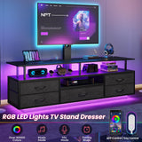 BTHFST TV Stand with Mount for 32/55/65/70 inch TVs, 51.2" LED TV Stand with Power Outlets & Storage, Entertainment Center with Storage for Living Room, Bedroom Black BTHFST