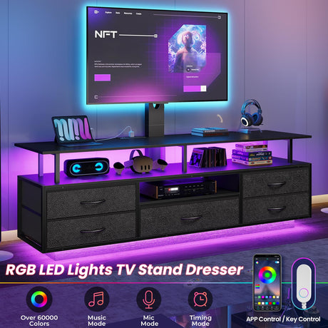 BTHFST TV Stand with Mount for 32/55/65/70 inch TVs, 51.2" LED TV Stand with Power Outlets & Storage, Entertainment Center with Storage for Living Room, Bedroom Black BTHFST