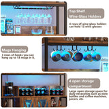 IRONCK Coffee Bar Cabinet with Power Outlet, Industrial Buffet Cabinet with LED Strip and Glass Holder, 3-Tiers Liquor Cabinet Bar for Home, Dining Room, Kitchen, Vintage Brown IRONCK