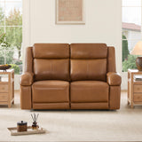 Watson & Whitely Genuine Leather Power Loveseat Recliner Sofa, 2 Seat Wall Hugger Reclining Sofa with Power Headrest & Charging Ports, Dual Recliner Sofas for Living Room, RV, Saddle Brown Watson & Whitely