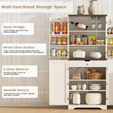 SYESWAY Kitchen Pantry Cabinet, 71”Tall Storage Cabinet with Glasses Rack, 10 Hooks, 6 Door Shelves, Freestanding Cupboard with Barn Doors, Pantry Cabinets for Kitchen, Dining Room, White SYESWAY