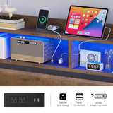 YITAHOME Queen Bed Frame with 2-Tier Storage Headboard, Metal Platform Bed Frame with Charging Station & LED Lights, Noise-Free/Metal Support/No Box Spring Needed, Rustic Brown YITAHOME