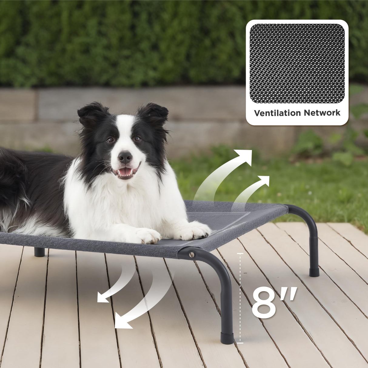 Bedsure Outdoor Elevated Dog Bed Large Sized Dog, Portable Indoor & Outdoor Cooling Raised Cot Pet Hammock Bed with Skid-Resistant Feet, Frame with Breathable Mesh, Grey, 49 inches Bedsure
