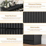Shoe Cabinet Storage for Entryway with 4 Flip Drawers, Black Fluted Shoe Cabinet with Adjustable Shelves, Wooden Hidden Shoe Rack Freestanding Narrow Slim Shoes Storage for Hallway, Entrance HUANLEGO