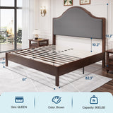 Jocisland Wood Queen Size Bed Frame with Tall Upholstered Curved Headboard, Solid Wood Platform, No Box Spring Needed, Wood Slat Support, Brown Jocisland