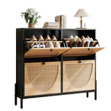 IRONCK Rattan Shoe Cabinet Storage with 4 Flip Drawers, Freestanding Shoe Storage Organizer Cabinet for Entryway, Narrow Shoe Rack Cabinet, Black IRONCK