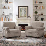 ONBRILL Nailhead Trim Armchair, Rolled Arm Accent Chair for Living Room, Comfy Chenille Club Sofa Chair w/Springs Cushions & Wood Legs, Traditional Single Couch Chair for Apartment, Farmhouse, Beige ONBRILL