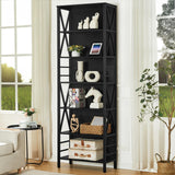 HOMISSUE Bookshelf, 7-Tier Bookshelf, Rustic Wood Metal Bookshelves and Bookcases, Freestanding Open Bookshelf, Industrial Tall Bookcase for Home Office, Living Room and Bedroom, Black HOMISSUE