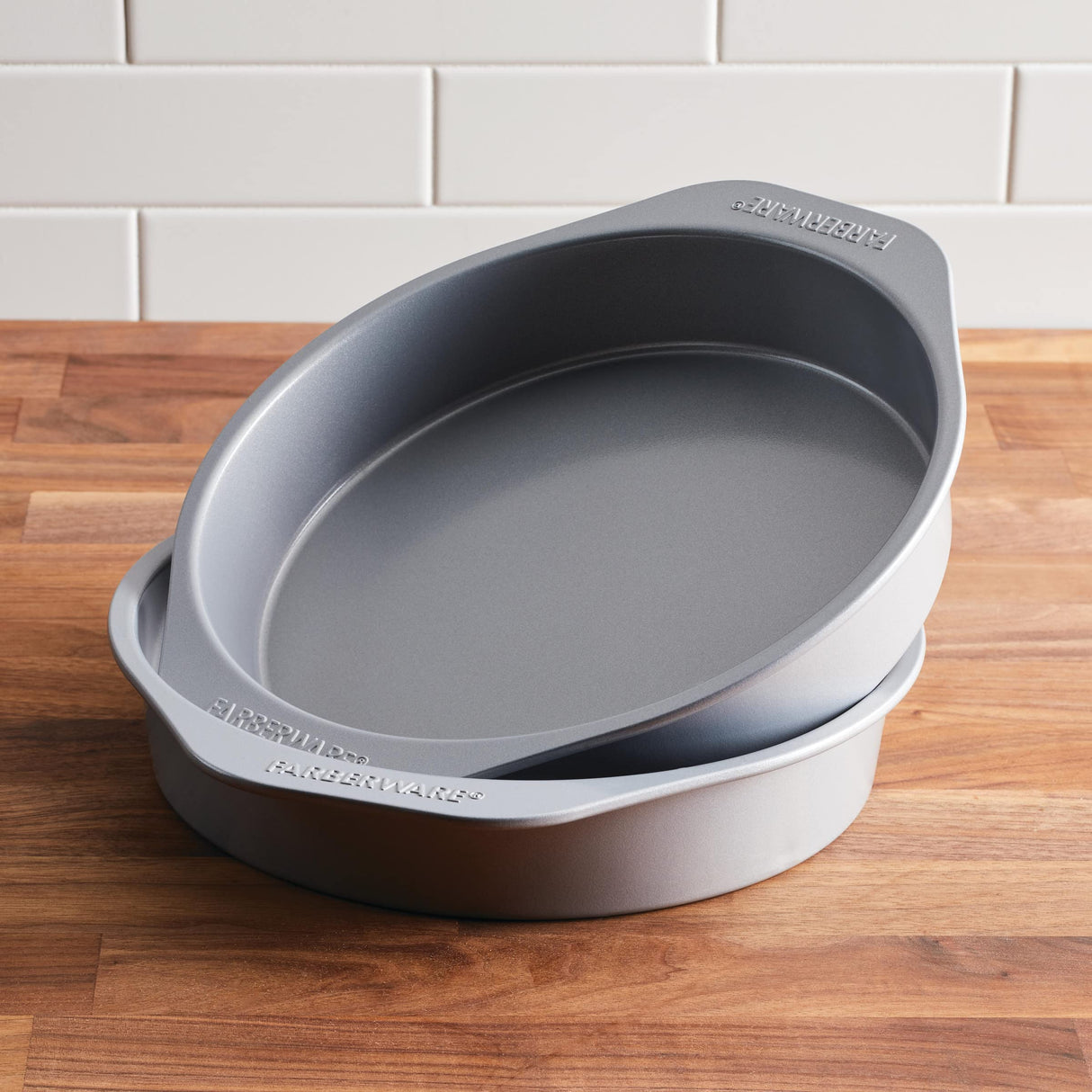 Farberware GoldenBake Bakeware Nonstick Baking Pans/Cake Pan Set, Round, Insulated, Two 8-Inch, Gray Farberware