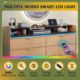 WLIVE 9 Drawer Led Dresser for Bedroom, 58.35'' Wide Wood Dresser Storage Organizer with Power Outlets for 65'' TV, Dressers with Open Shelves, Chest of Drawers for Closet, Living Room, Light Oak WLIVE