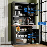Cozy Castle Tall Kitchen Pantry Cabinet with Microwave Shelf, Modern Large Freestanding Sideboard Cupboard Kitchen Hutch Cabinet with Storage Countertop and Drawer for Dining Room, Living Room, Black Cozy Castle
