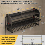 YYR Power Tool Organizer with Charging Station Wall Mount, Cordless Drill and Battery Holder for Garage Organization, Electric Tools Storage Rack Build in Surge Protection Power Strip - Black Shelf YYR