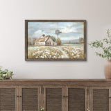 Barn Framed Wall Art Decor: Rustic Farmhouse Wooden Picture Countryside Windmill Meadow Painting Blue Sky and Wild Flowers Prints Artwork for Bedroom Kitchen 36'' x 24'' cozy country