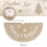 AerWo Christmas Tree Skirt 48 Inches, Burlap Tree Skirt Printed with White Snowflake and Merry Christmas Decor, Brown Tree Skirt for Christmas Decorations New Year Holiday Party Supply Indoor Outdoor AerWo
