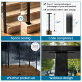 Muzata Black Side Mount Cable Railing Post 42 Inch 42"x2"x2" Level Drilled Space-Saving Stainless Steel Cable Railing System Kit Indoor Outdoor with User Guide PF02 BH4L Muzata