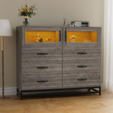 Harmobitat Dresser for Bedroom with LED Lights and Charging Station, Wooden 6 Drawer Double Dresser with 2 Doors, Modern Chest of Drawers for Bedroom, Entryway, Hallway, Grey Harmobitat