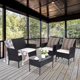 PAIQIAN Patio Furniture Set,4 Piece Garden Conversation Set, Outdoor Wicker Rattan Table and Chairs, Black Patio Set, Sectional Sofa with Thick Cushion for Garden, Yard, or Porch (Black/Beige) PAIQIAN