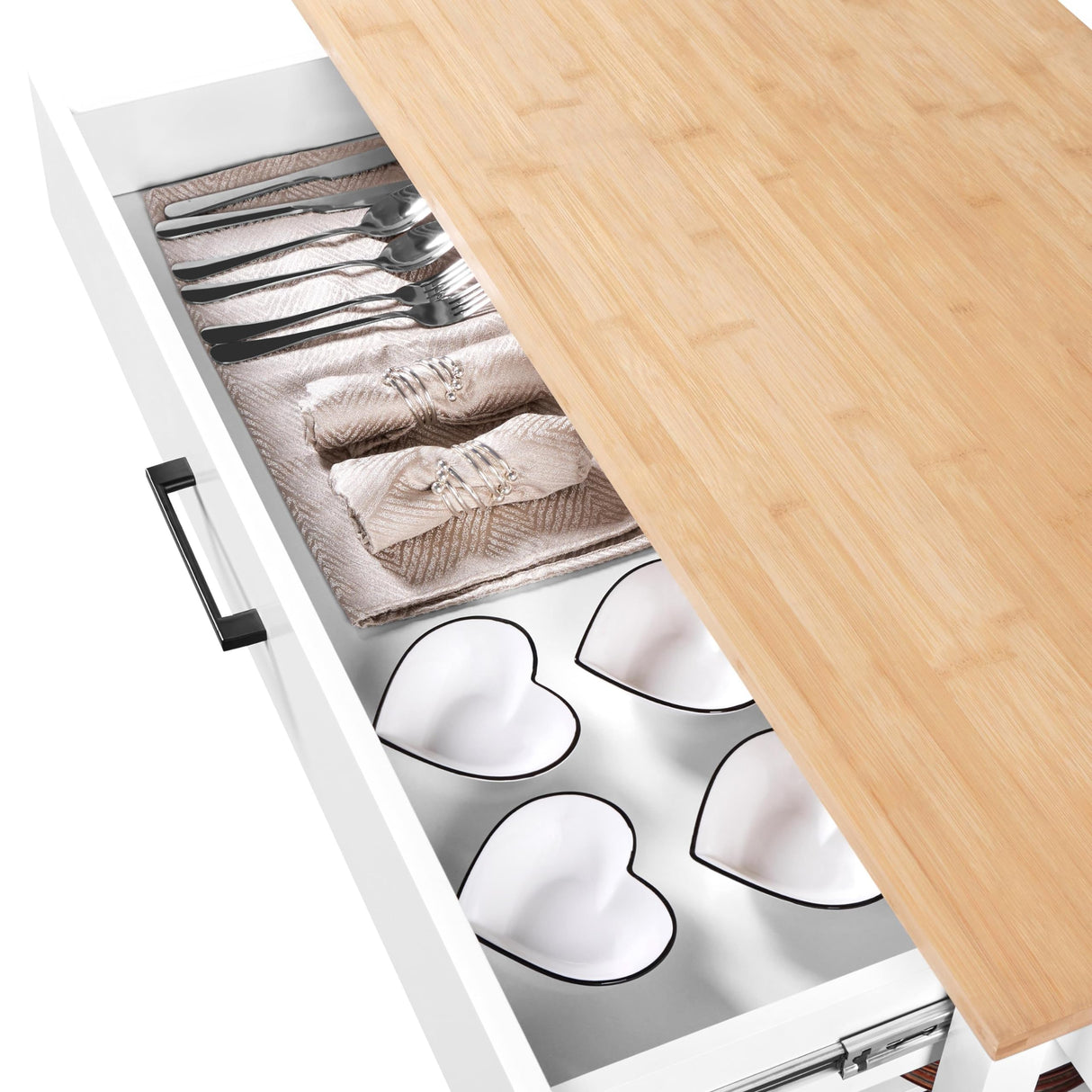 Yaheetech 40" Width Kitchen Island Cart on Wheels, 3 Tiers Rolling Utility Cart with Solid Wood Top and Drawer & 2 Spacious Storage Shelf, Serving Trolley for Dining Room, White Yaheetech