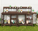 SERWALL Outdoor Potting Bench with Removeable Sink,Rot-Resistant HDPE Potting Table for Outside Gardening, All Weather Use - Coffee SERWALL